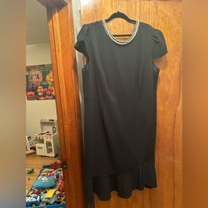 Plus size Betsy Johnson Dress with Pearl embellished neckline and bottom ruffle